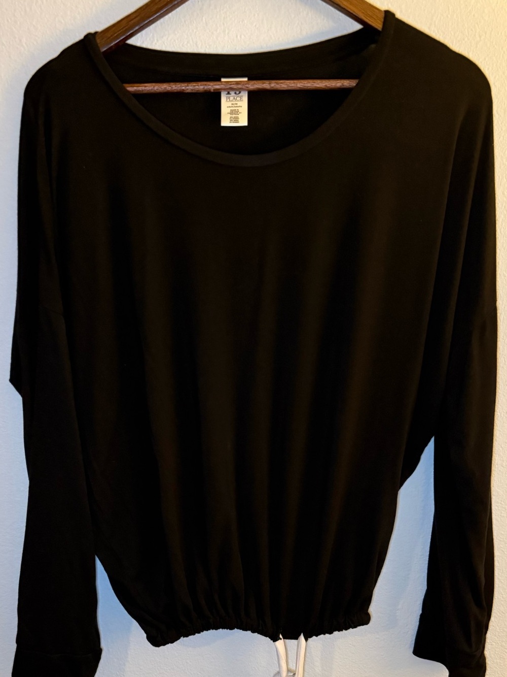 Classic Black Long Sleeve Tee with Drawstring Hem